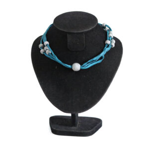 Silk Necklace  Light Blue with gray