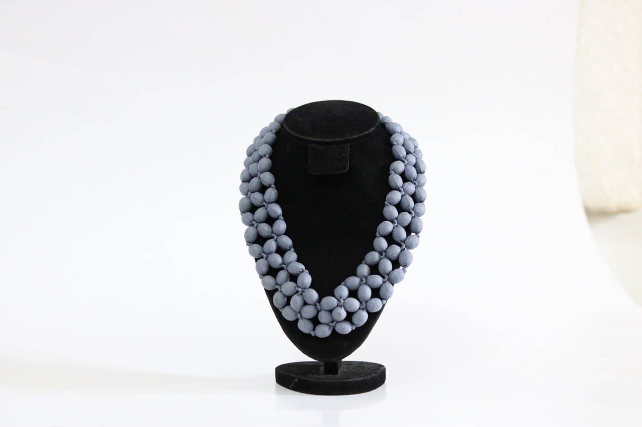 Silk beads 1 layer Necklace Dusty Slate / Pigeon Blue-Grey